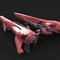 Red Futuristic Aircraft With Propellers And Mechanical Design Two Units