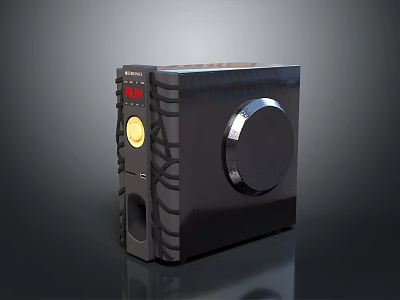Modern Black Electronic Appliance Featuring Circular Panel Yellow Button And Sleek Design 3d model