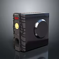 Modern Black Electronic Appliance Featuring Circular Panel Yellow Button And Sleek Design