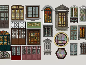 Republic of China doors and windows stained glass retro windows 3d model