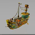 Colorful Ship Shaped Electronic Appliance With Decorative Lights And Mechanical Details