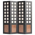 Modern Room Divider with Black Frame Grid Pattern Panels and Wooden Base Sections 3d model