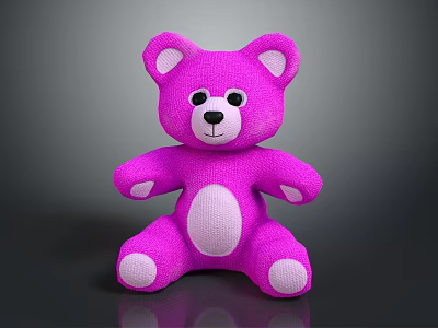 Pink Knitted Teddy Bear Doll with White Ears Belly Paws in Sitting Posture Dark Background 3d model
