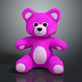 Pink Knitted Teddy Bear Doll with White Ears Belly Paws in Sitting Posture Dark Background