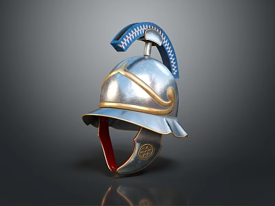 Ancient Warrior Helmet With Silver Body Gold Accents Blue Plume And Red Lining 3d model