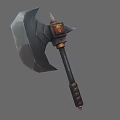 Detailed Medieval Battle Axe Featuring Skull Decoration Metal Blade Black Handle And Gold Accents