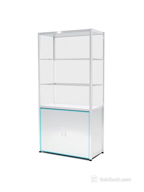 White Modern Display Cabinet Shelf with Multiple Shelves and Bottom Cabinet 3d model 
