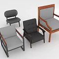 Modern Furniture Design Featuring Different Style Chairs With Wooden Armrests And Fabric Seats