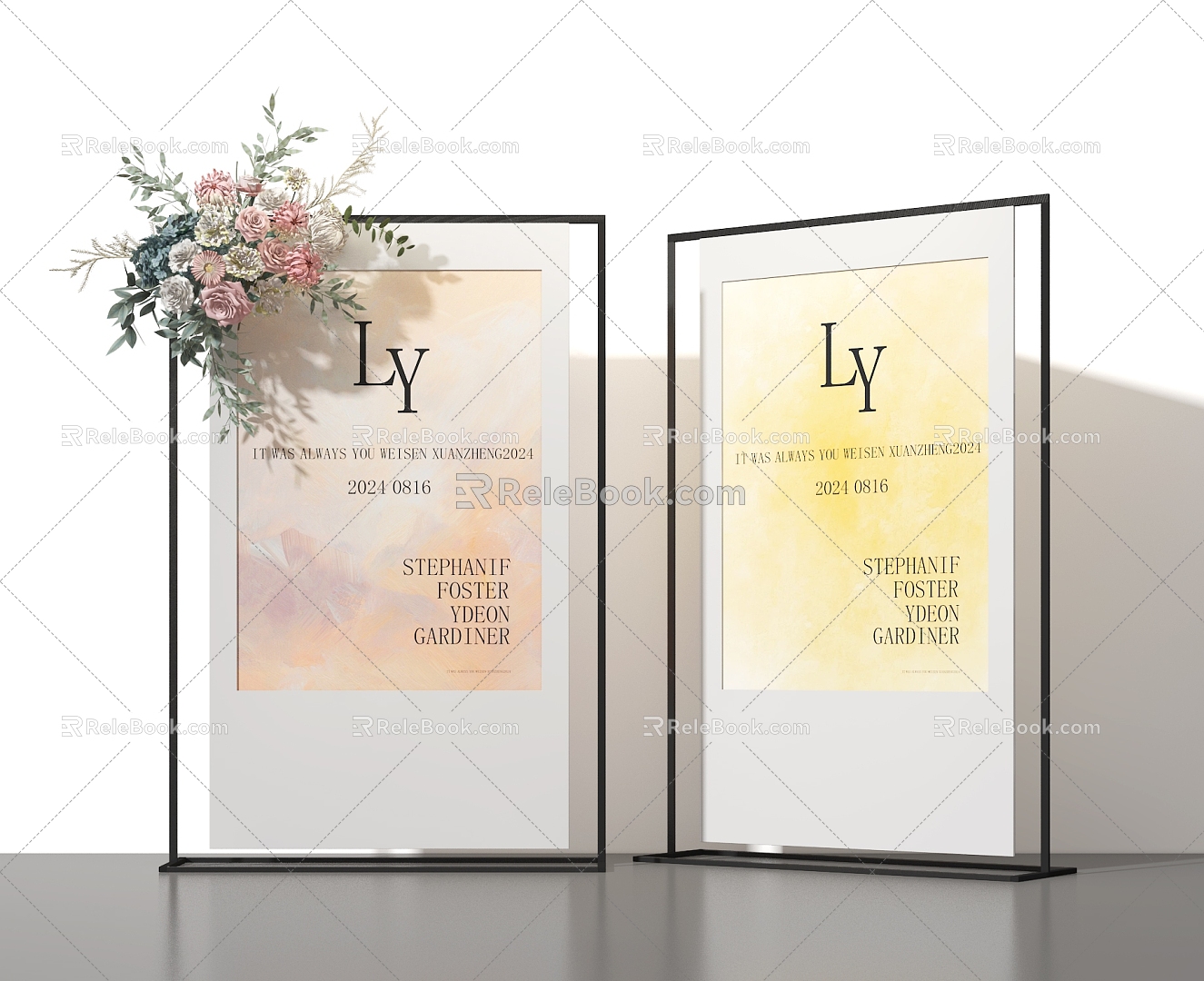 Modern Display Board Poster Floral Rack Display Rack Wedding Wedding Wedding Poster Rack Display Brand Water Brand Sign Floral Flower 3d model