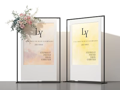 Elegant Floral Display With Double Framed Date Name And Pastel Blooms 3d model