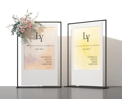 Elegant Floral Display With Double Framed Date Name And Pastel Blooms 3d model