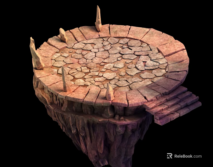 Garden Landscape Featuring Floating Circular Platform With Stone Surface And Pillars Steps 3d model