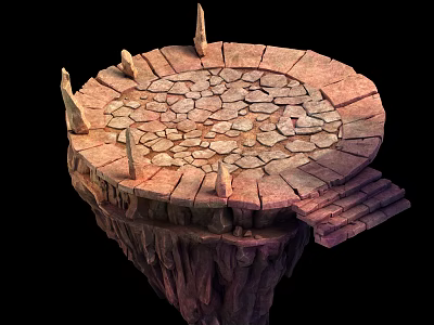 Garden Landscape Featuring Floating Circular Platform With Stone Surface And Pillars Steps 3d model