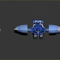 Blue And White Robot Character With Mechanical Wings And Red Spear Weapon