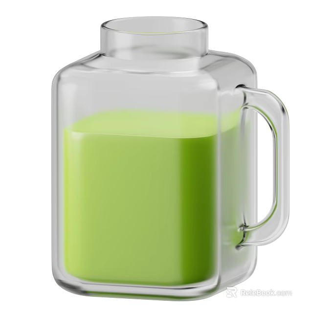 Fresh Green Beverage in Transparent Glass Container with Handle Design 3d model 