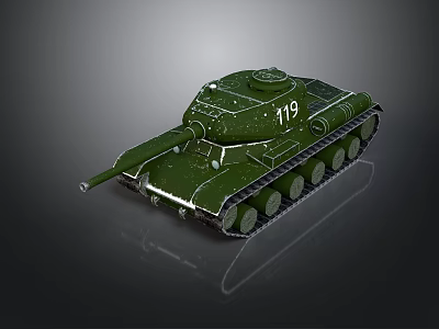 Military Tank Vehicle with Green Exterior Number 119 and Cannon Tracks 3d model
