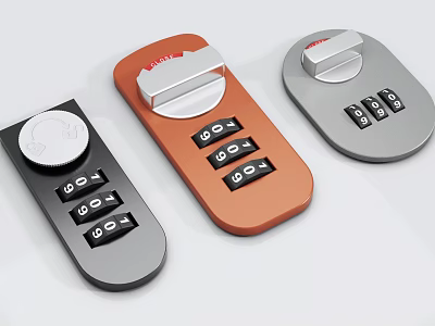 Modern Combination Locks in Black Orange Gray with Numeric Dials and Knobs 3d model