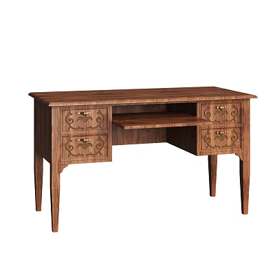 Vintage Wooden Desk With Solid Wood Top Two Side Drawers And Metal Accents 3d model