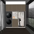 Modern Balcony Cabinet Design with Washing Machine Dryer Hanging Clothes Storage in Contemporary Balcony Space