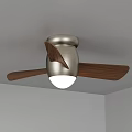 Modern Ceiling Fan With Light Metal Base And Wooden Blades In Corner