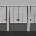 Double Glass Panel Doors With Gray Frames And Brass Handles In Modern Interior 3d model