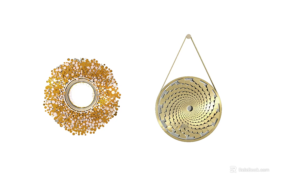 Decorative Gold Mirrors With Petal Design And Hanging Spiral Pattern 3d model