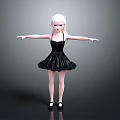 3D Anime Character With White Hair Black Dress Arms Outstretched And Gray Background