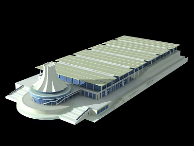 Contemporary Public Building Design Featuring Green Roof Circular Tower And Glass Walls 3d model