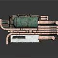 Industrial Mechanical Equipment Featuring Green Cylindrical Component Copper Pipes And Metal Frame