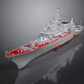 Highly Detailed Gray Military Warship Model Showcasing Red Deck Superstructure And Radar Antennas
