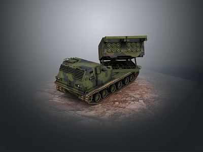 Armored Military Camouflage Tank With Tracked Chassis And Missile Launcher System 3d model