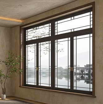 New Chinese style lattice window tea room balcony 3d model