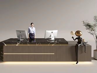 Modern Company Reception Area Bar Reception Desk 3d model