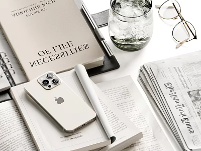 Elegant Desktop Decorative Ornament Set With Books Magazine Phone Pen Glass And Eyeglasses 3d model