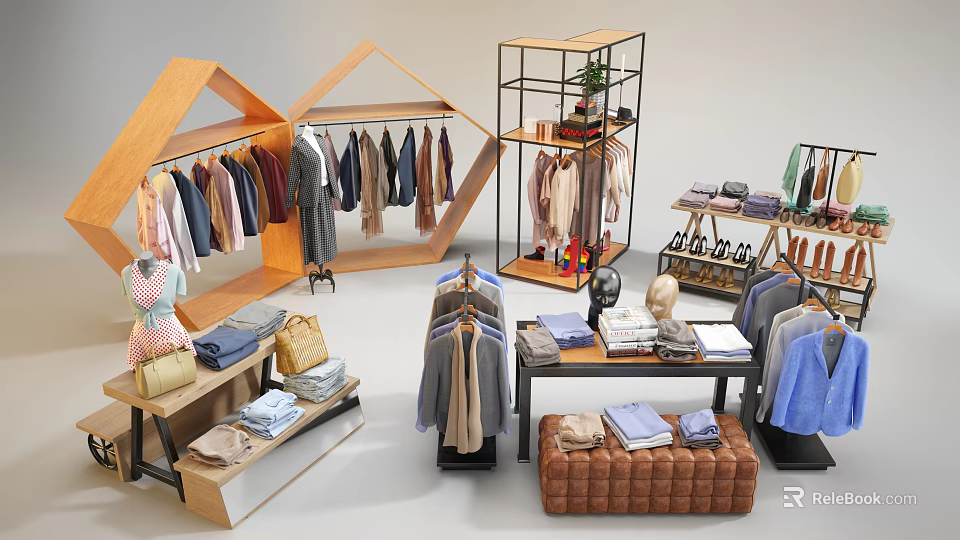 Clothing Racks Display Various Clothes In Retail Store 3d model