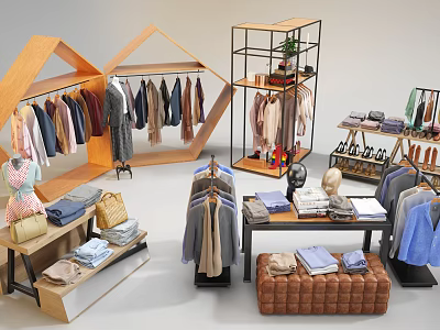 Clothing Racks Display Various Clothes In Retail Store 3d model
