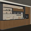 Modern Wooden Sideboard Design With Open Shelves And Wine Bottles LED Lighting And Countertop