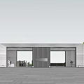Modern Symmetrical Entrance Gate With Marble Cladding Metal Grille And Landscaped Trees