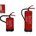 Red Fire Extinguishers With Safety Warning Sign And Instruction Labels For Emergency Use
