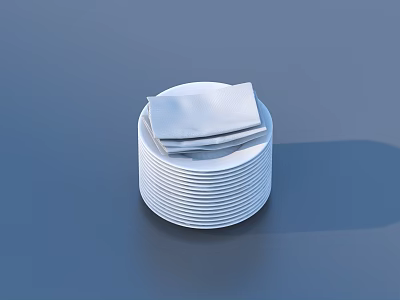 Stack Of White Plates With Clean Napkins On Blue Surface 3d model