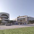 Modern School Building Complex with Green Roofs Playground and Landscaped Surroundings