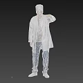 Man In White Cap White Coat Pointing Forward With Patterned Shirt Blue Jeans White Sneakers
