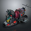 Retro Futuristic Mechanical Vehicle With Red Seat Antenna Metal Parts And Warning Labels