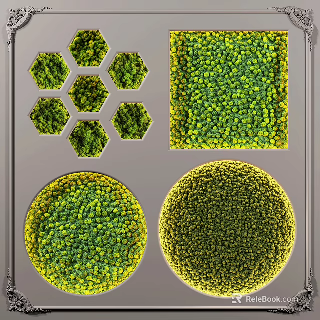 Creative Living Plant Wall Design With Hexagonal And Circular Greenery Patterns 3d model 