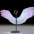 Interactive Area Decorative Wing Sculpture With Pink White Gradient And Glowing Ring Base