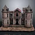 Cartoon Castle Scene With Spired Towers Brick Structure Porch And Steps