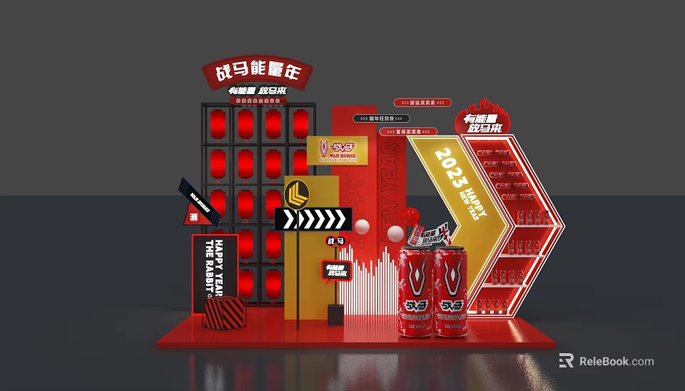 Functional Energy Station Display With Red Theme Energy Drinks And Promotional Elements 3d model