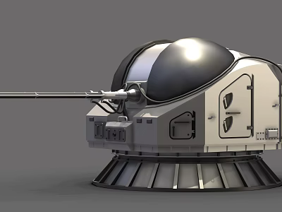 Armored Turret Weapon Featuring Black Dome White Body Metal Base And Long Barrel 3d model