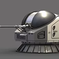 Armored Turret Weapon Featuring Black Dome White Body Metal Base And Long Barrel