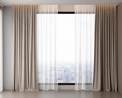 Modern Curtains With Thick Fabric And Sheer Layers For Bright Room Window Decor 3d model